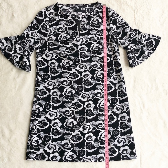 Paris Sunday | Black & White Floral Print Elbow Sleeve Shift Dress *NWT* - Picture 9 of 10
